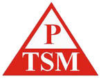 Polskie Towarzystwo Schronisk Młodzieżowych logotyp trójkąt biało-czerwony w środku akronim nazwy P TSM